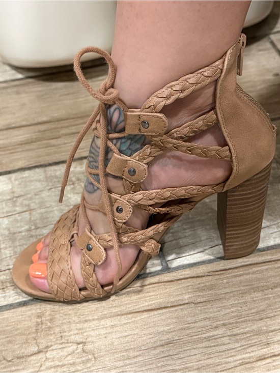 Merona Shoes - Braided Lace-Up High Heel Sandal in Tan Size 6